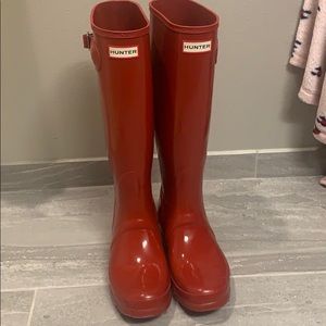 Glossy Red Hunter Rain Boots- Great Condition